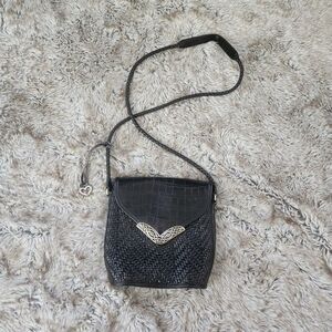 Vintage Brighton 1980s Western Crossbody Bag Black‎ Leather Silver Handware